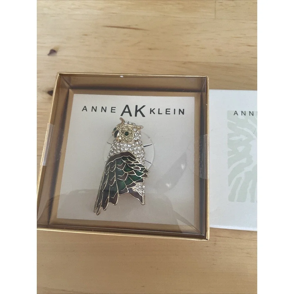 Anne Klein Owl‎ Enamel Crystals Brooch